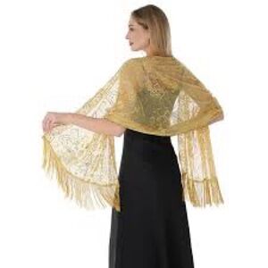 Vintage Gold Fringe Lace Wrap